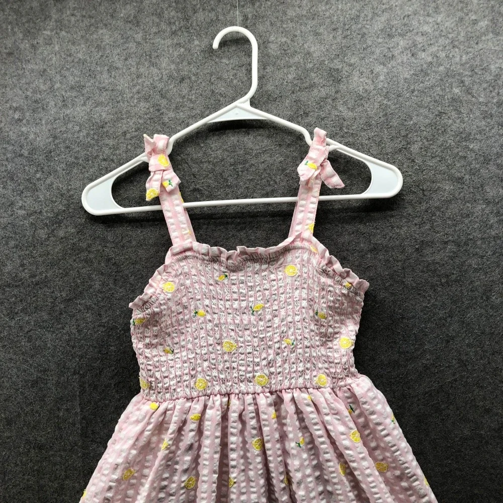 Btween Girls Size 12 Smocked Seersucker Maxi Dress Pink Gingham Lemon Pineapple